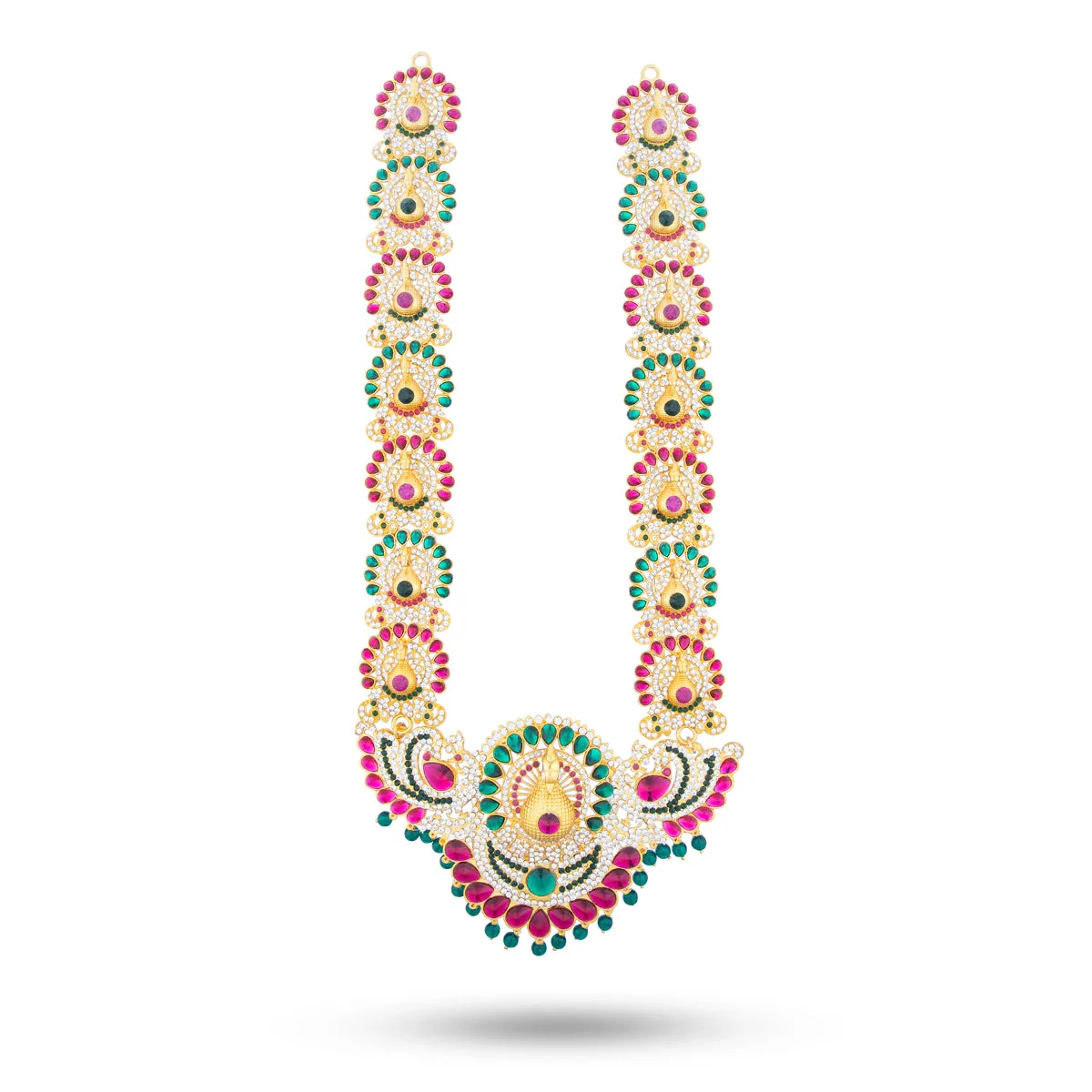 Stone Haram - 18 Inches | Peacock Design Artificial Jewelry/ Multicolour Stone Jewellery For Deity