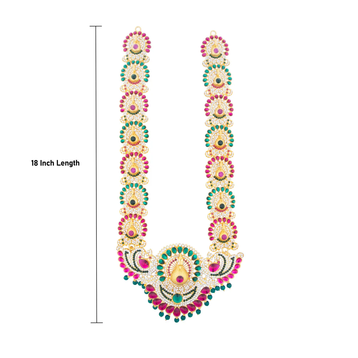 Stone Haram - 18 Inches | Peacock Design Artificial Jewelry/ Multicolour Stone Jewellery For Deity - Image 2