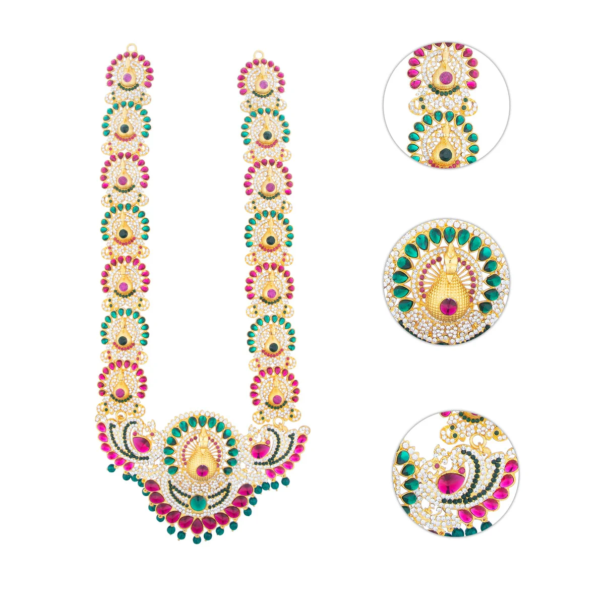 Stone Haram - 18 Inches | Peacock Design Artificial Jewelry/ Multicolour Stone Jewellery For Deity - Image 3