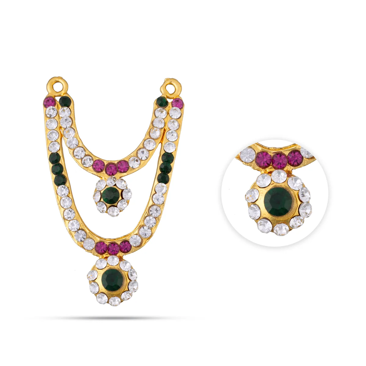 Stone Haram- 2.25 X 1.5 Inches | 2 Line Stone Necklace/Artificial Jewelry/Multicolour Stone Jewellery For Deity - Image 2