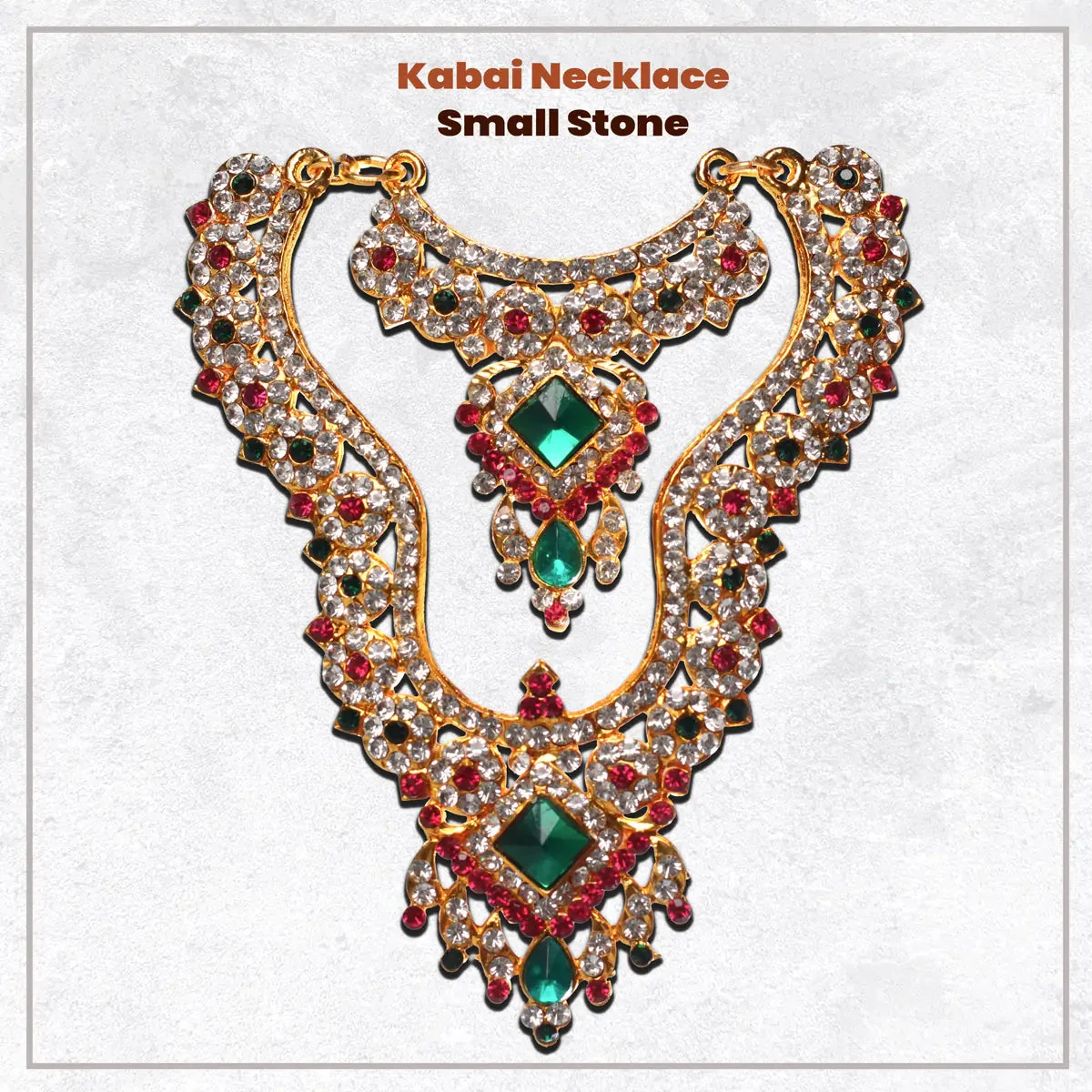 Stone Haram And Necklace - 5 X 3.5 Inches | 2 Line Artificial Jewellery/ Multicolour Stone Jewelry For Deity