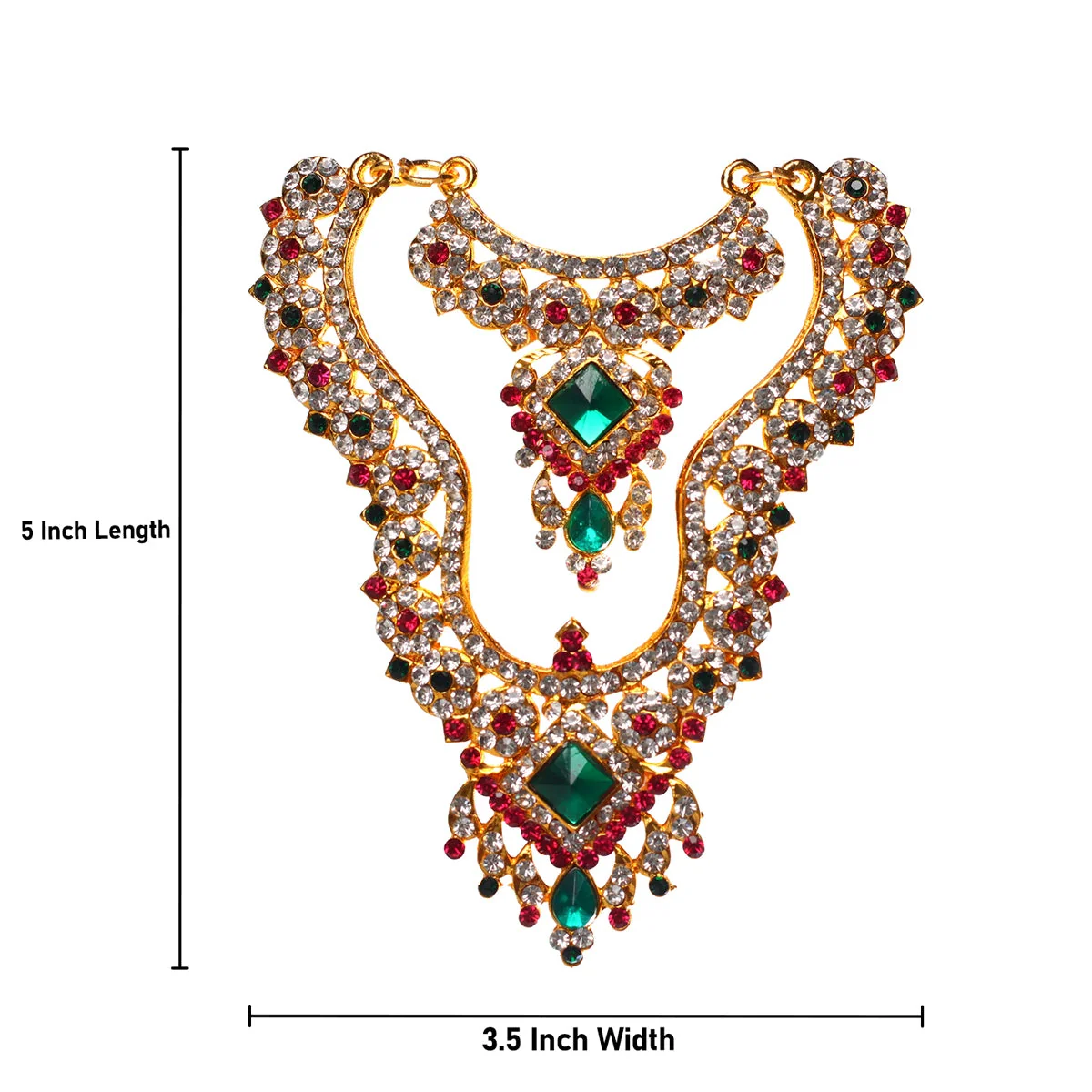 Stone Haram And Necklace - 5 X 3.5 Inches | 2 Line Artificial Jewellery/ Multicolour Stone Jewelry For Deity - Image 4