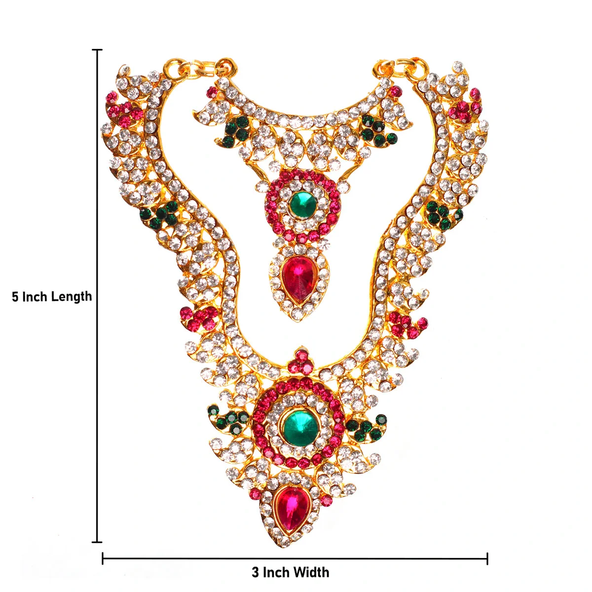 Stone Haram And Necklace - 5 X 3 Inches | Mango Design Artificial Jewellery/ 2 Line Multicolour Stone Jewelry For Deity - Image 2