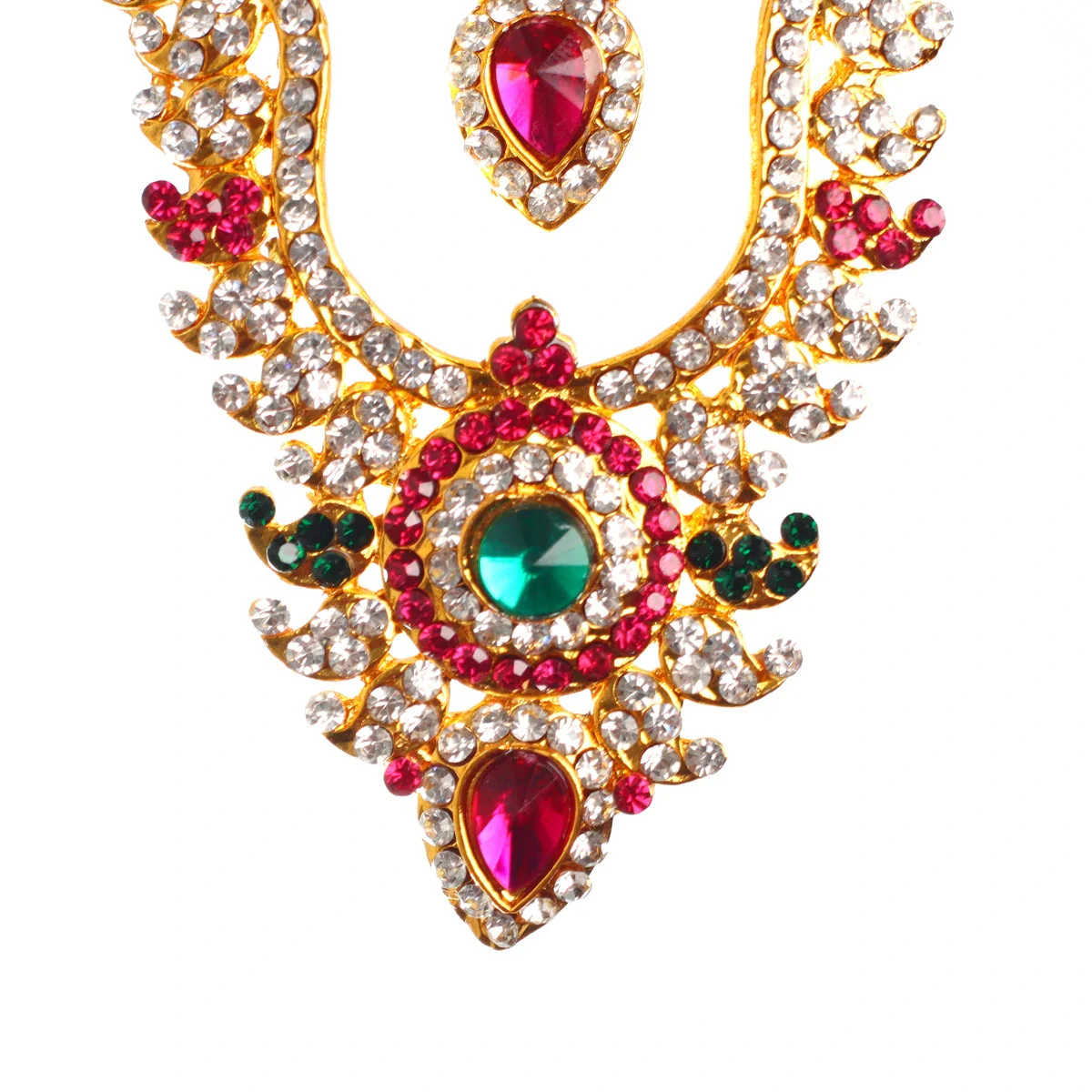 Stone Haram And Necklace - 5 X 3 Inches | Mango Design Artificial Jewellery/ 2 Line Multicolour Stone Jewelry For Deity - Image 3