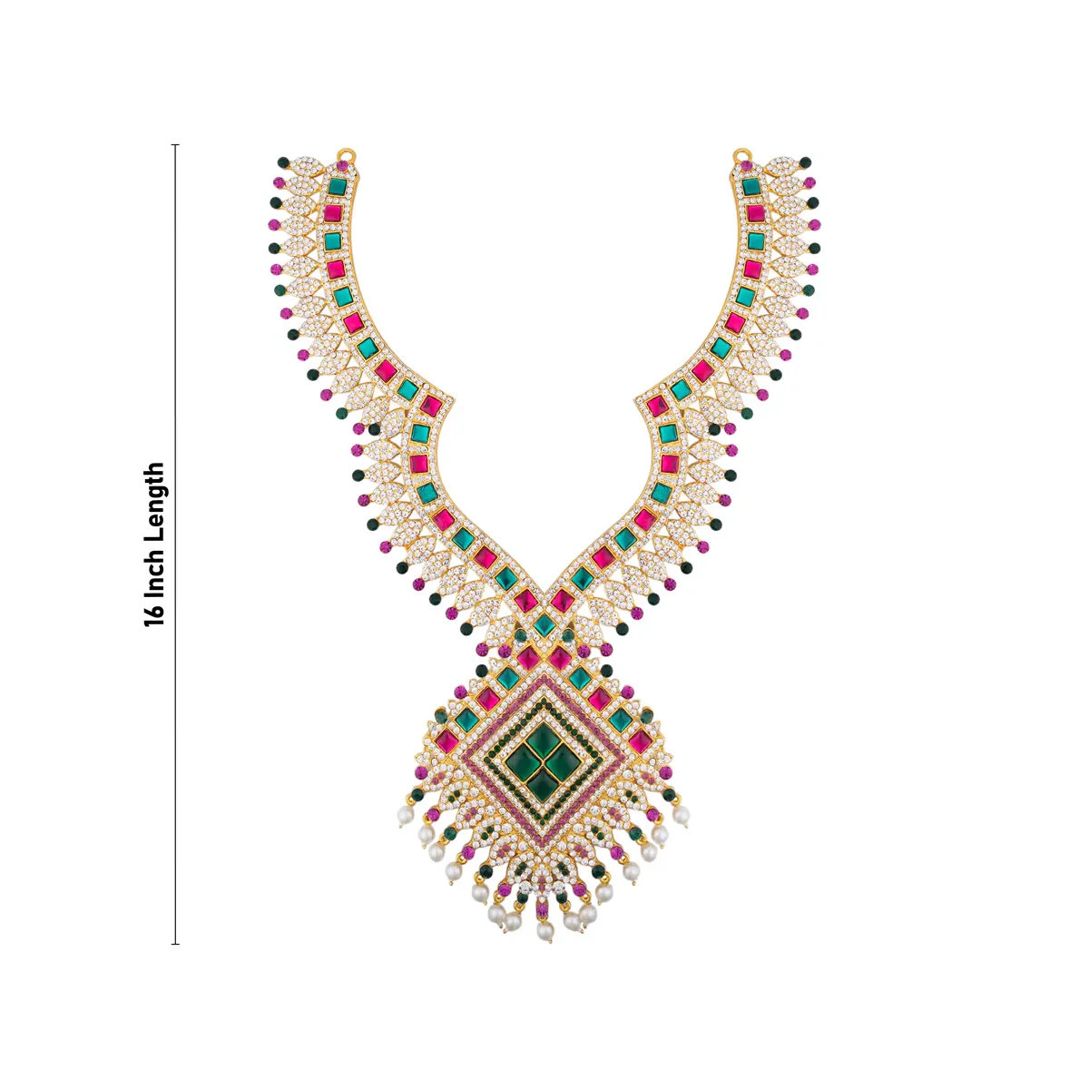 Stone Haram And Necklace Pair - 16 X 10 Inches | Artificial Jewelry/ Multicolour Stone Jewellery For Deity Decor - Image 4