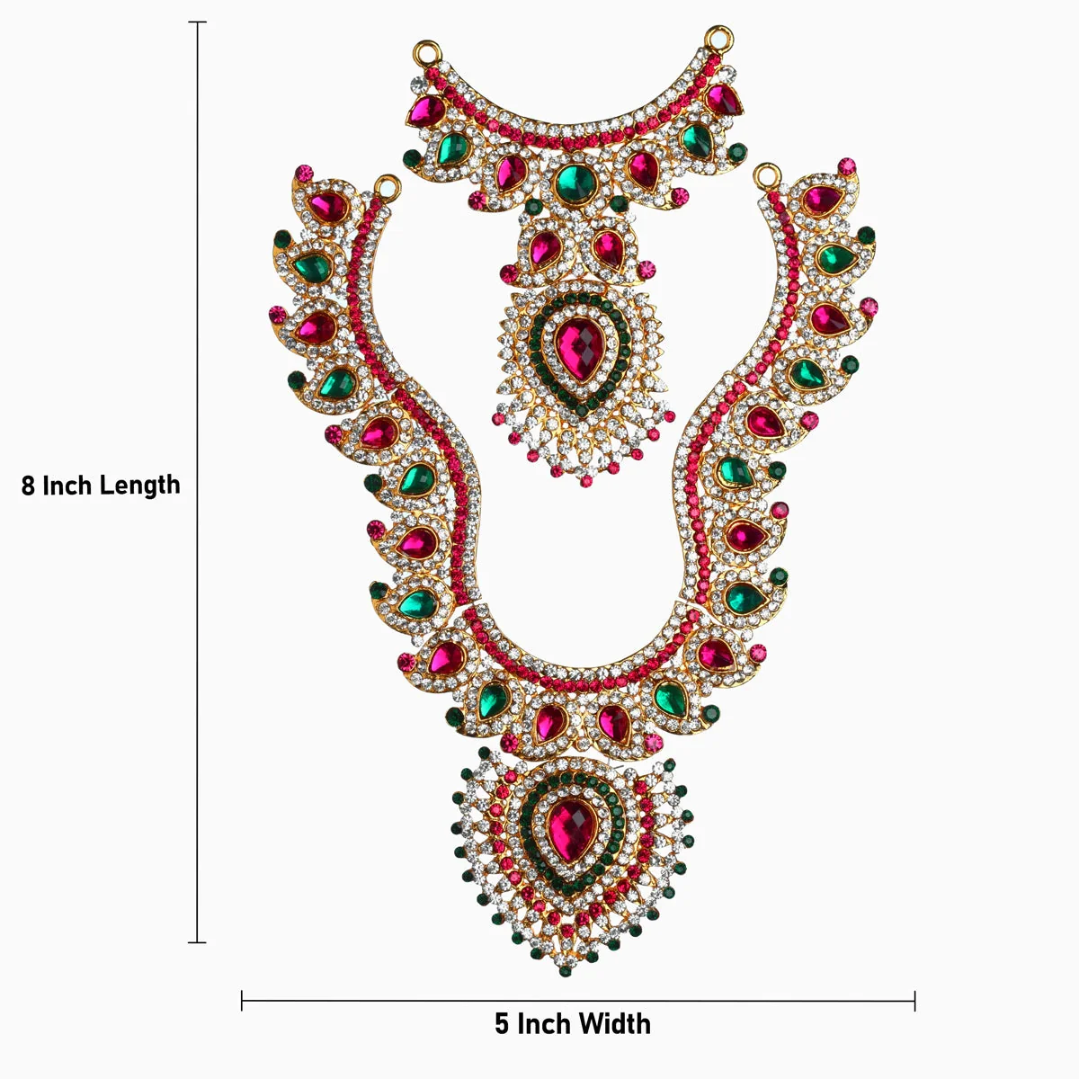 Stone Haram And Necklace Pair - 8 X 5 Inches | Multicolour Stone Jewelry/ Artificial Jewellery For Deity Decor - Image 4