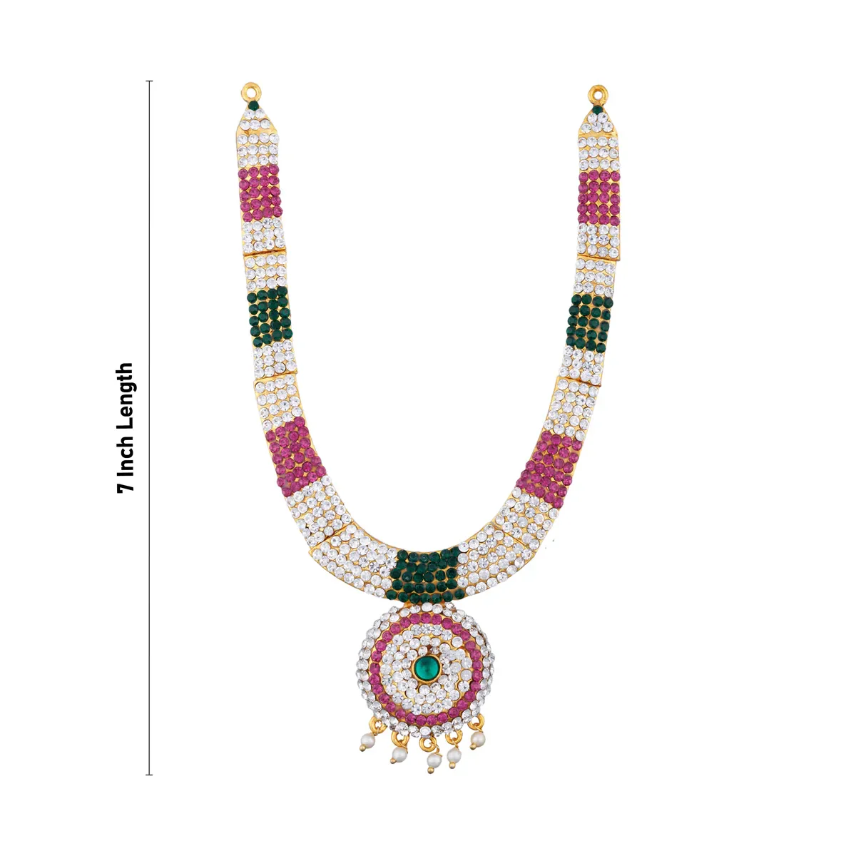 Stone Haram And Stone Necklace Pair - 7 x 4 Inches | Multicolour Stone Jewellery/ Artificial Jewelry for Deity Decor - Image 4