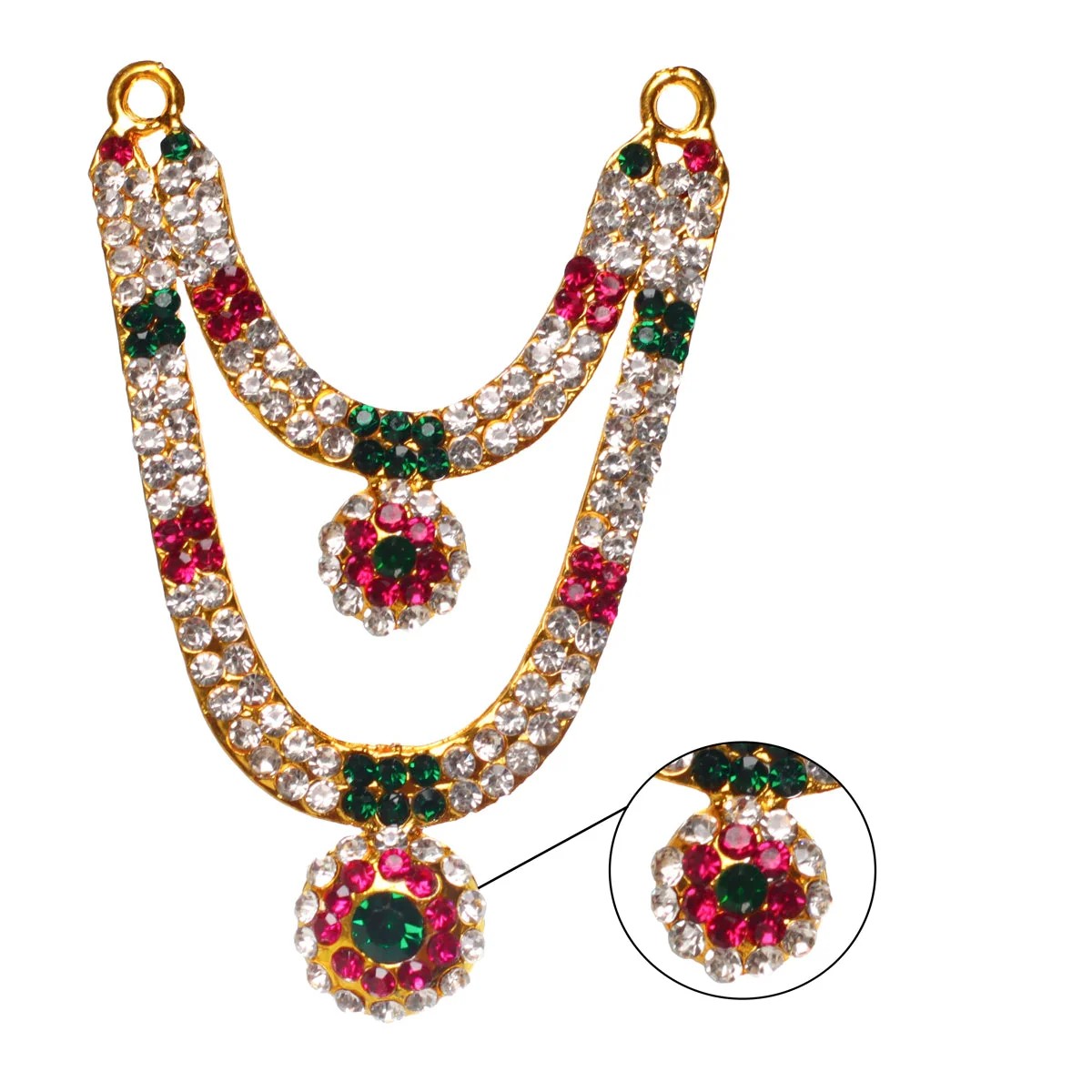 Stone Haram & Stone Necklace- 3 X 1.75 Inches | Multicolour Stone Jewelry/2 Line Artificial Jewellery For Deity - Image 2