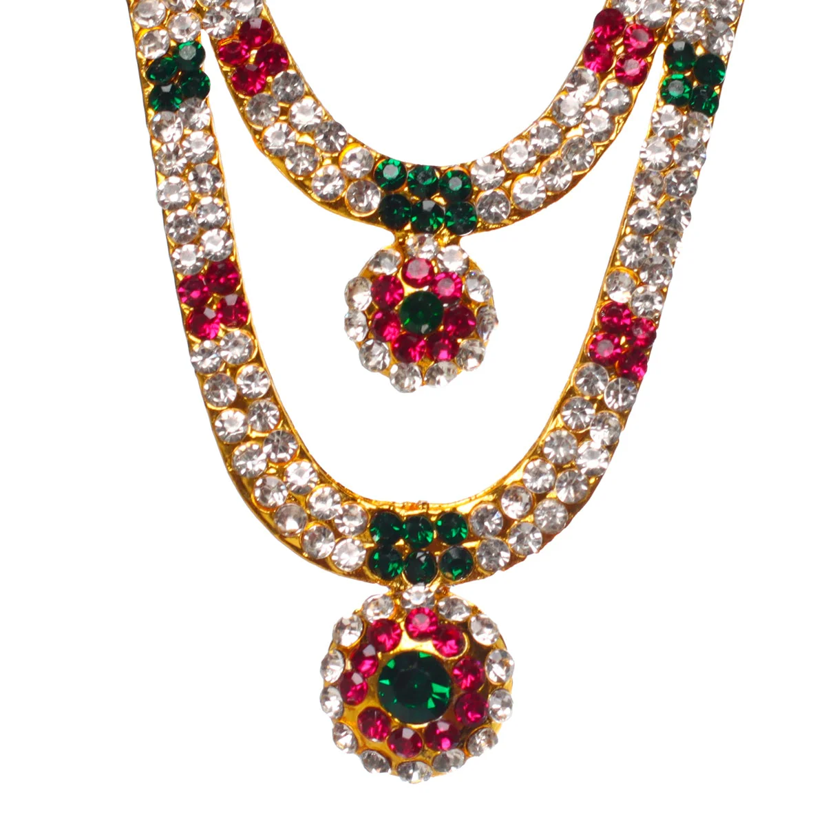 Stone Haram & Stone Necklace- 3 X 1.75 Inches | Multicolour Stone Jewelry/2 Line Artificial Jewellery For Deity - Image 3