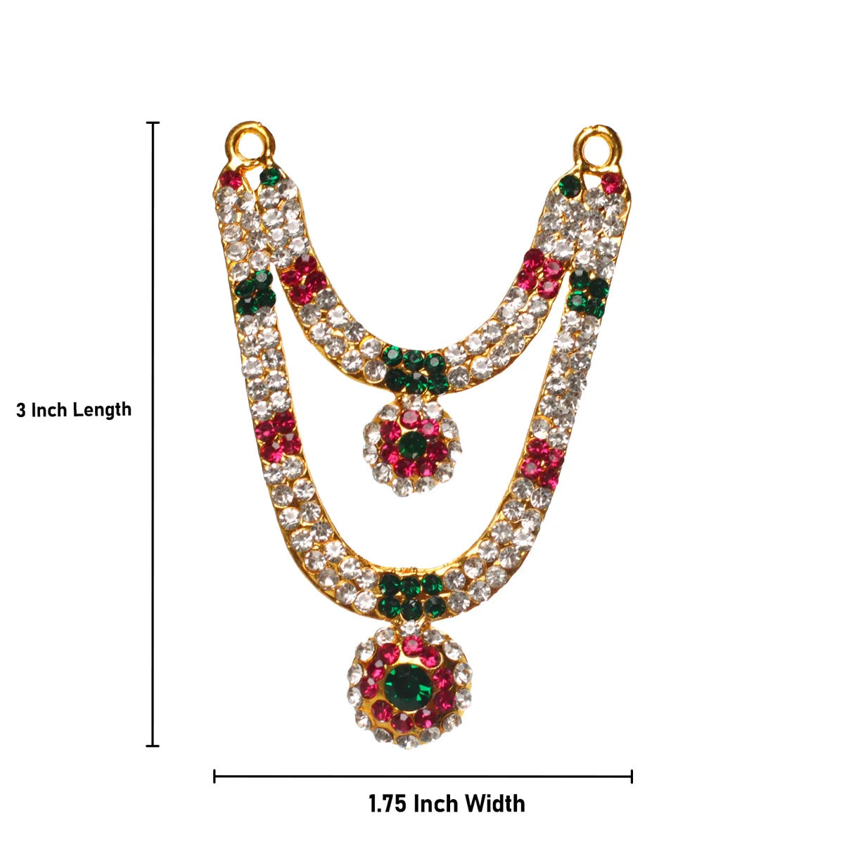 Stone Haram & Stone Necklace- 3 X 1.75 Inches | Multicolour Stone Jewelry/2 Line Artificial Jewellery For Deity - Image 4