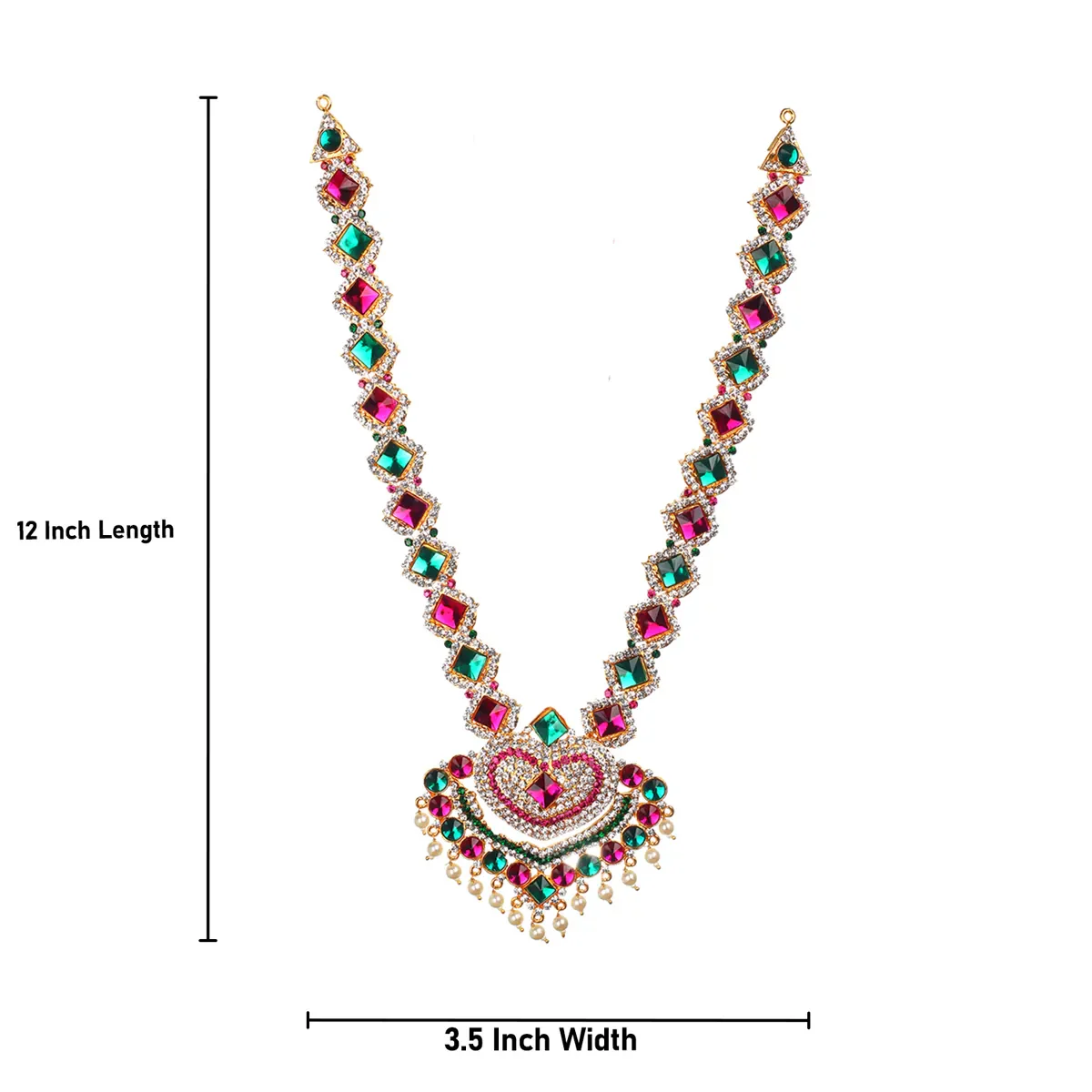 Stone Haram & Stone Necklace Pair- 12 X 3.5 Inches | Multicolour Stone Jewelry/ Artificial Jewellery For Deity - Image 4