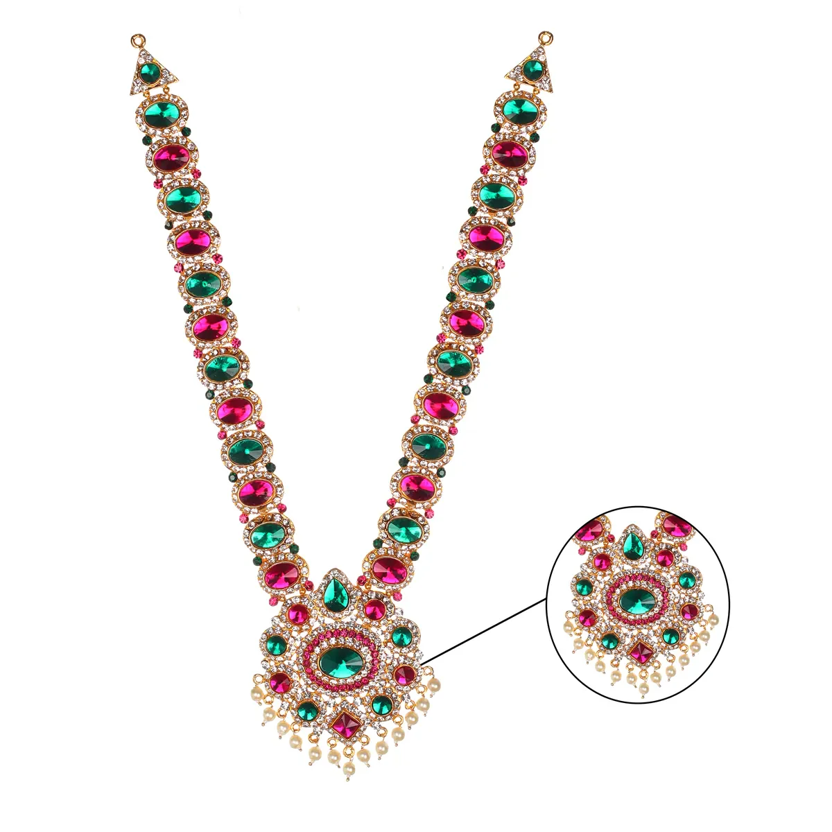 Stone Haram & Stone Necklace Pair - 12 X 3 Inches | Multicolour Stone Jewelry/ Artificial Jewellery For Deity - Image 3