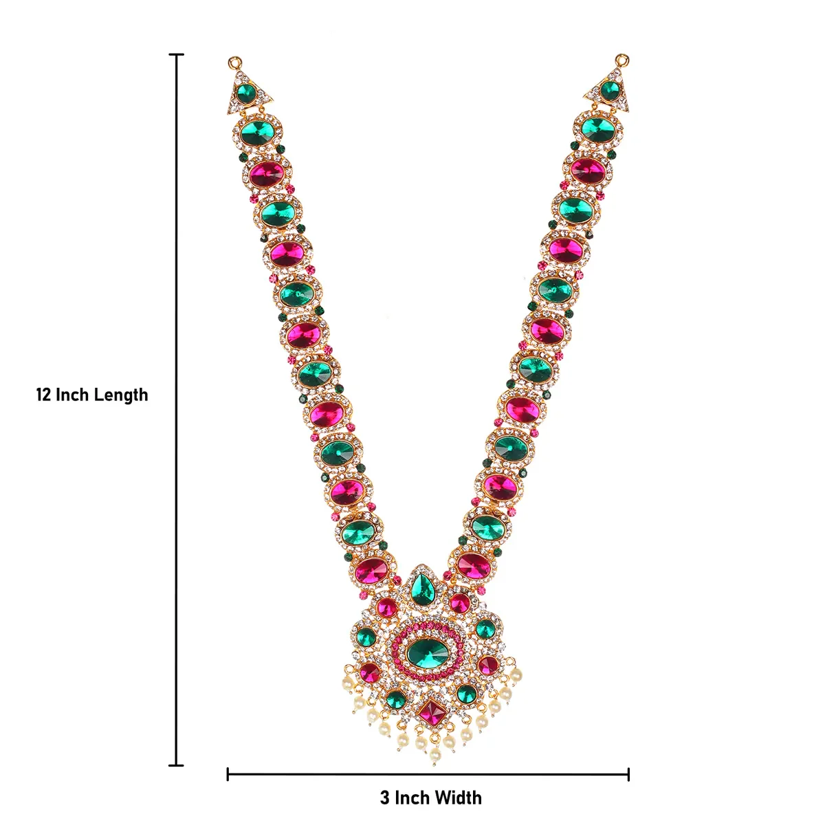 Stone Haram & Stone Necklace Pair - 12 X 3 Inches | Multicolour Stone Jewelry/ Artificial Jewellery For Deity - Image 4