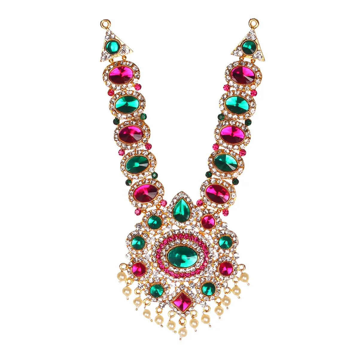 Stone Haram & Stone Necklace Pair - 12 X 3 Inches | Multicolour Stone Jewelry/ Artificial Jewellery For Deity - Image 5