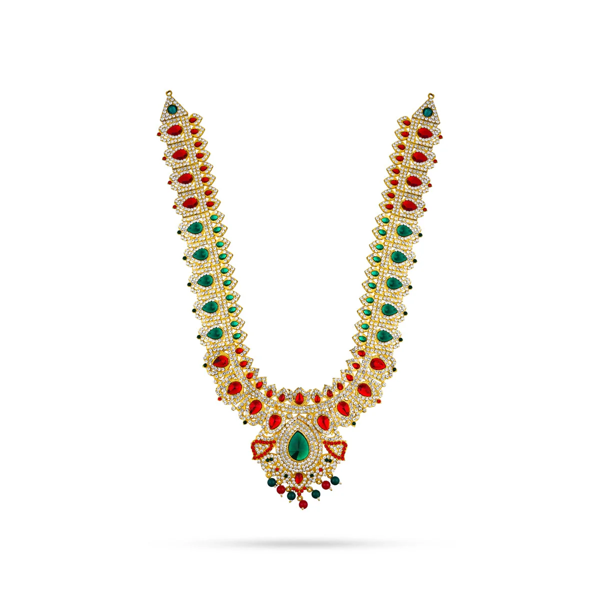 Stone Haram Stone Necklace Pair - 16 x 10 Inches | Artificial Jewelry/ Multicolour Stone Jewellery for Deity - Image 2