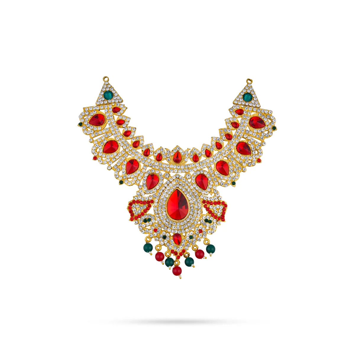 Stone Haram Stone Necklace Pair - 16 x 10 Inches | Artificial Jewelry/ Multicolour Stone Jewellery for Deity - Image 3