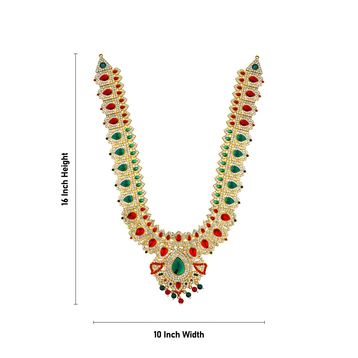 Stone Haram Stone Necklace Pair - 16 x 10 Inches | Artificial Jewelry/ Multicolour Stone Jewellery for Deity - Image 4