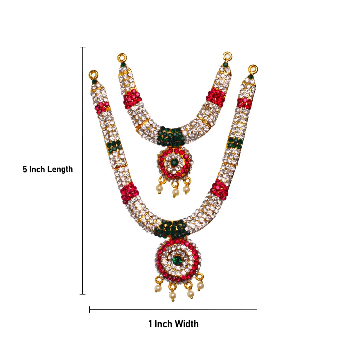 Stone Haram & Stone Necklace Pair - 5 X 1 Inches | Artificial Jewellery/ Multicolour Stone Jewelry For Deity - Image 3
