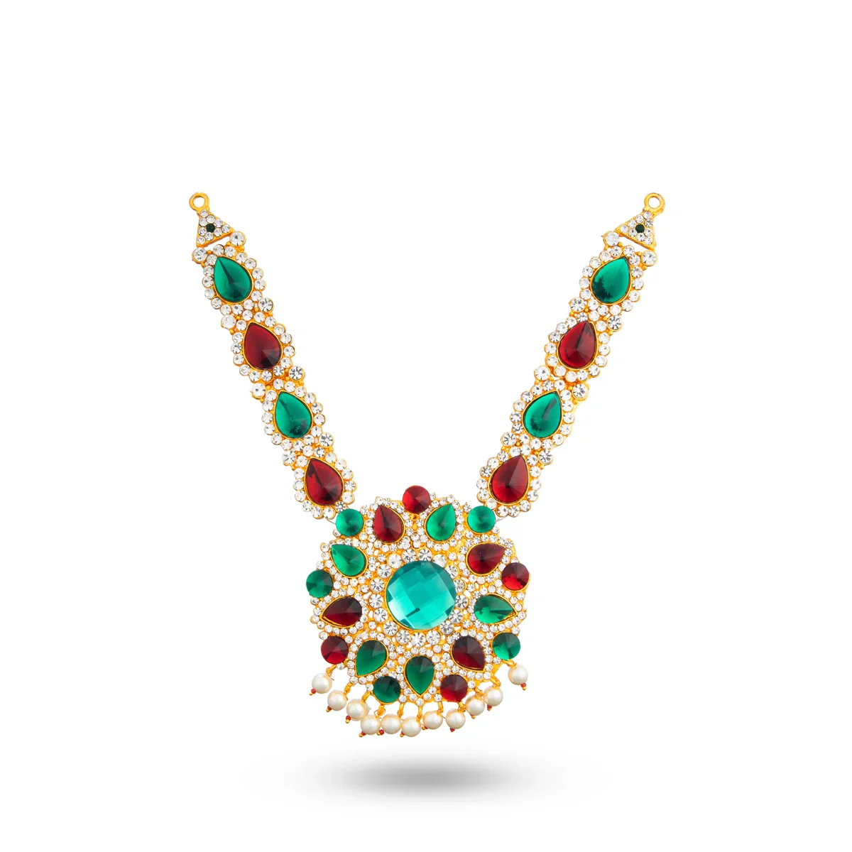 Stone Haram & Stone Necklace Set - 13 Inches | Multi Colour Stone Jewellery/ Jewelry for Deity - Image 10