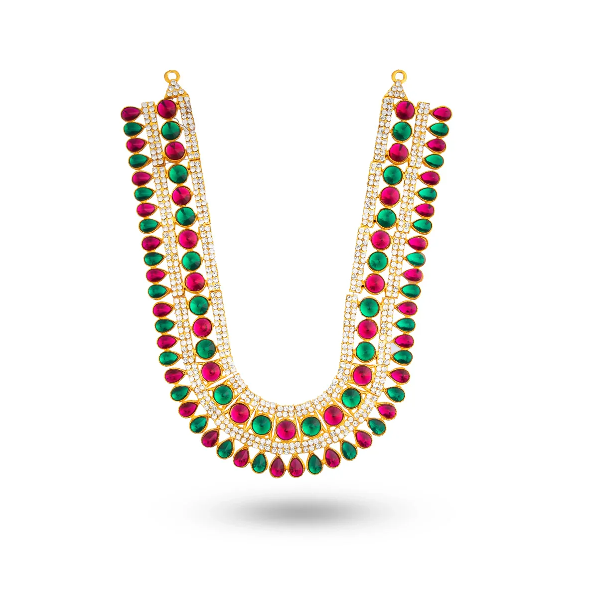 Stone Haram & Stone Necklace Set - 13 Inches | Multi Colour Stone Jewellery/ Jewelry for Deity - Image 11