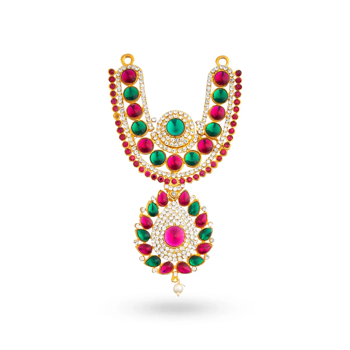 Stone Haram & Stone Necklace Set - 13 Inches | Multi Colour Stone Jewellery/ Jewelry for Deity - Image 12