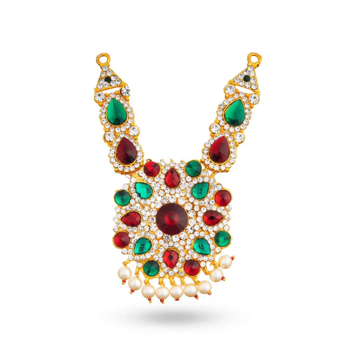 Stone Haram & Stone Necklace Set - 13 Inches | Multi Colour Stone Jewellery/ Jewelry for Deity - Image 14