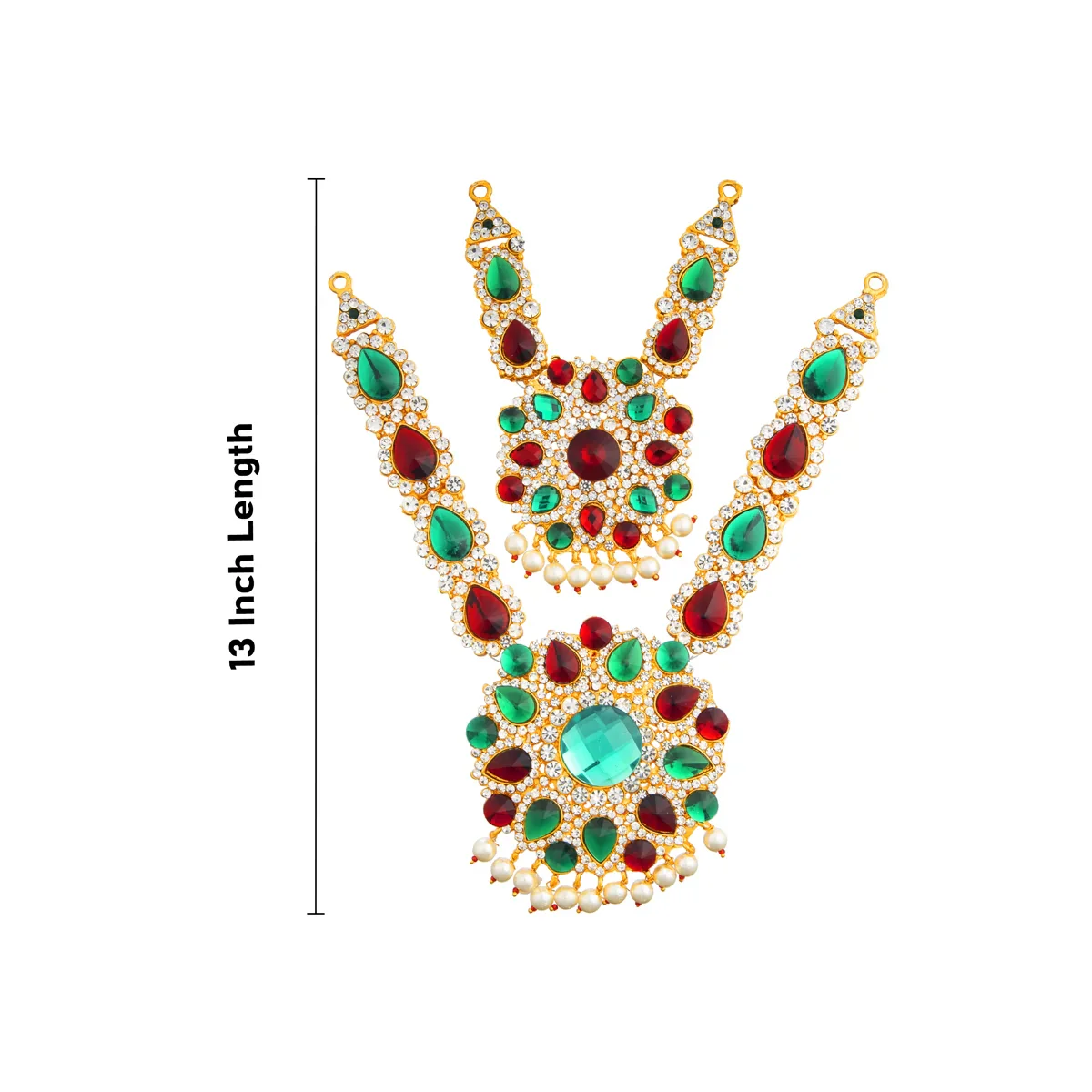 Stone Haram & Stone Necklace Set - 13 Inches | Multi Colour Stone Jewellery/ Jewelry for Deity - Image 15