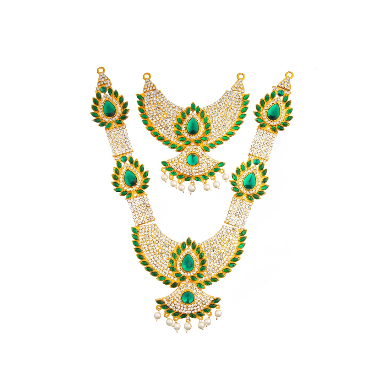 Stone Haram & Stone Necklace Set - 13 Inches | Multi Colour Stone Jewellery/ Jewelry for Deity - Image 2