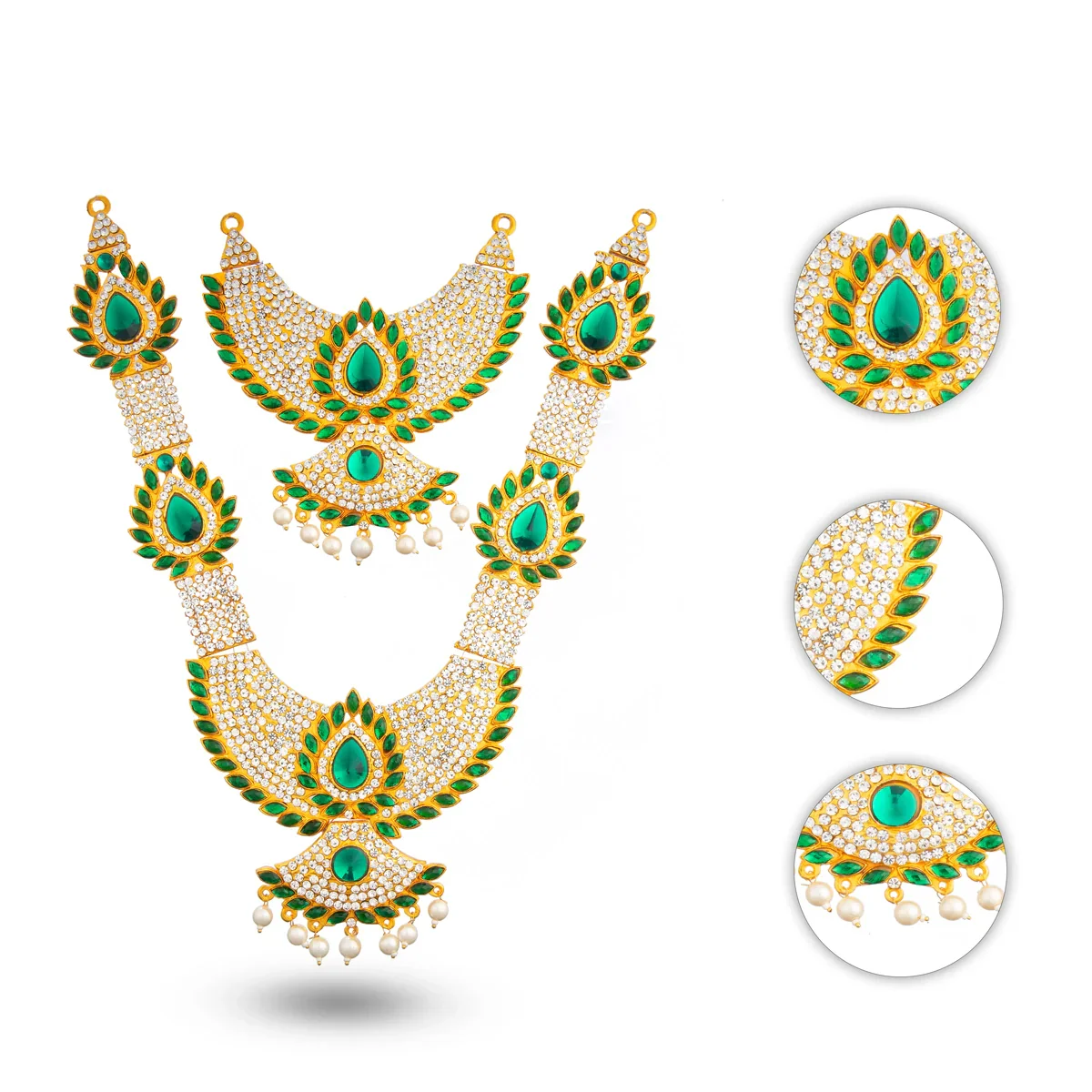 Stone Haram & Stone Necklace Set - 13 Inches | Multi Colour Stone Jewellery/ Jewelry for Deity - Image 3