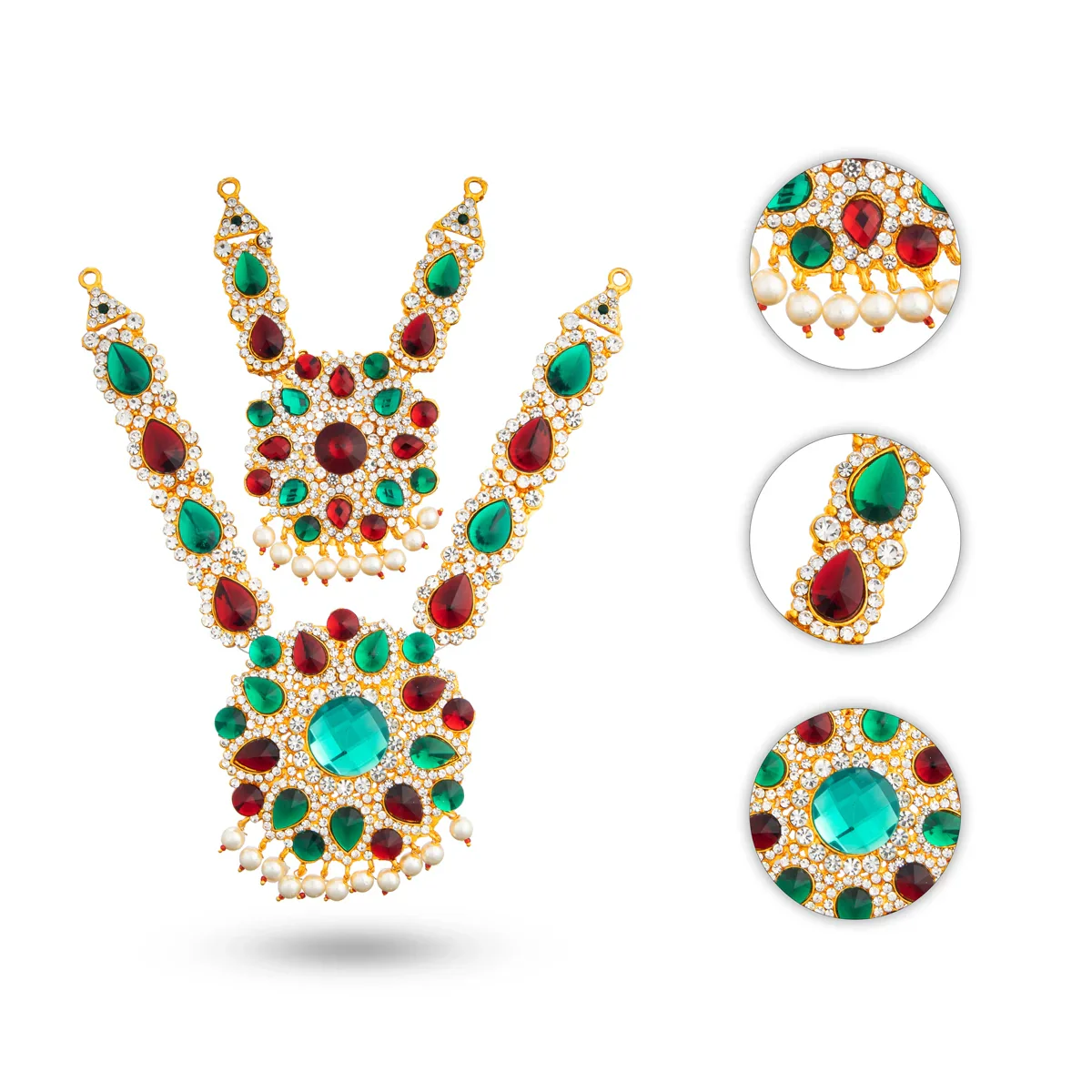 Stone Haram & Stone Necklace Set - 13 Inches | Multi Colour Stone Jewellery/ Jewelry for Deity - Image 7