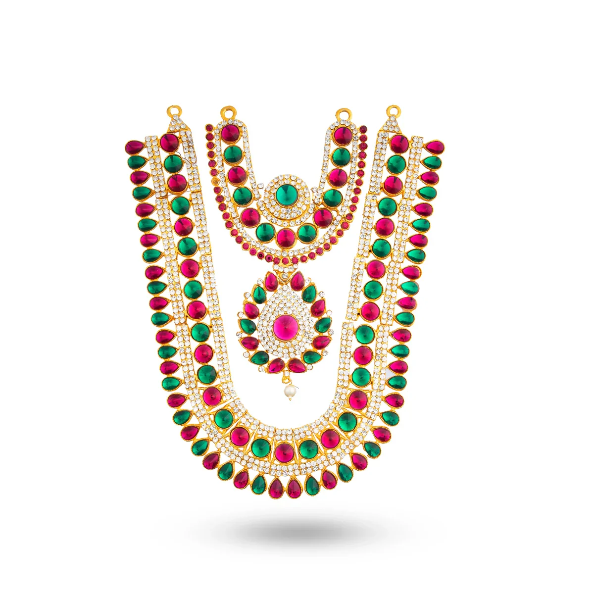 Stone Haram & Stone Necklace Set - 13 Inches | Multi Colour Stone Jewellery/ Jewelry for Deity - Image 8