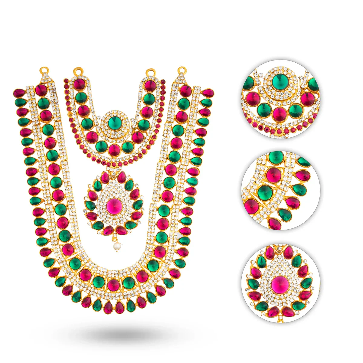 Stone Haram & Stone Necklace Set - 13 Inches | Multi Colour Stone Jewellery/ Jewelry for Deity - Image 9