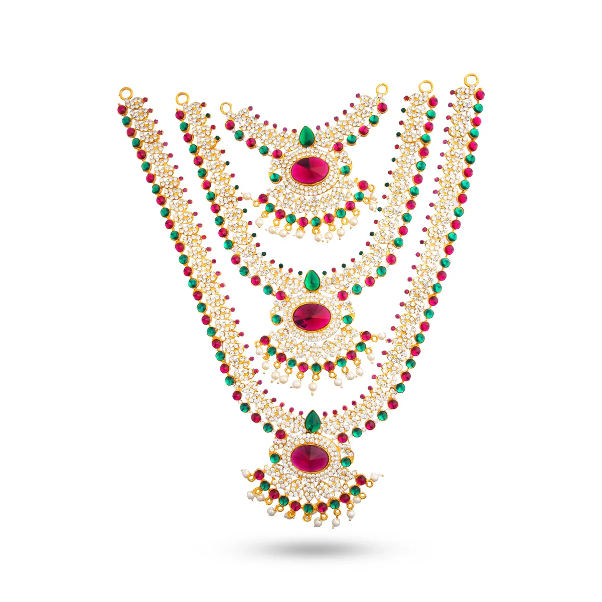 Stone Haram & Stone Necklace Set - 14 Inches | Stone Jewellery for Deity - Image 12