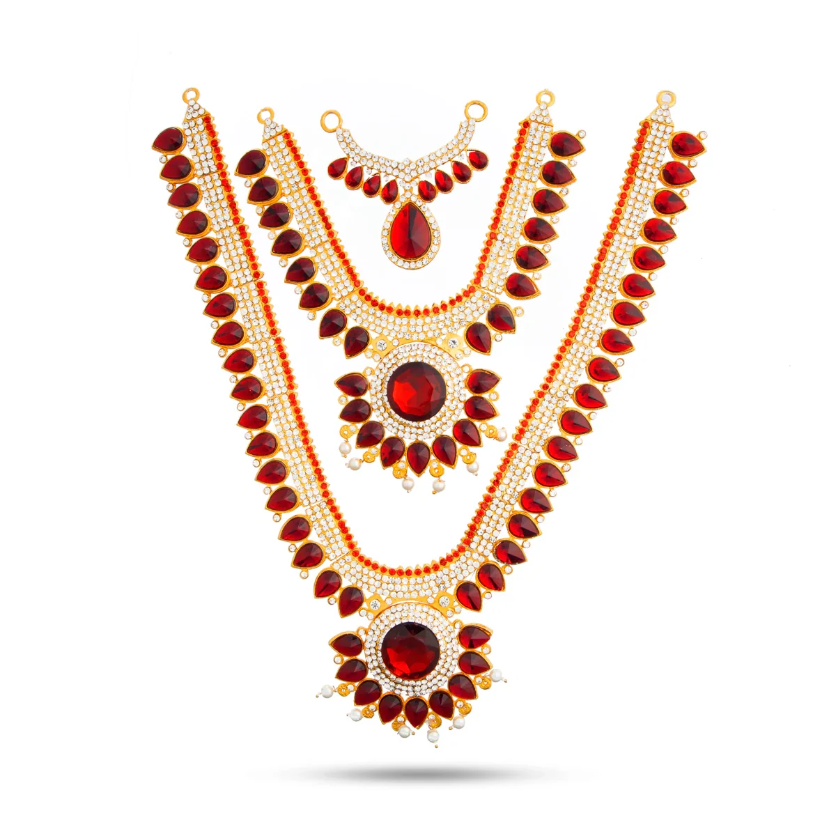 Stone Haram & Stone Necklace Set - 14 Inches | Stone Jewellery for Deity - Image 14