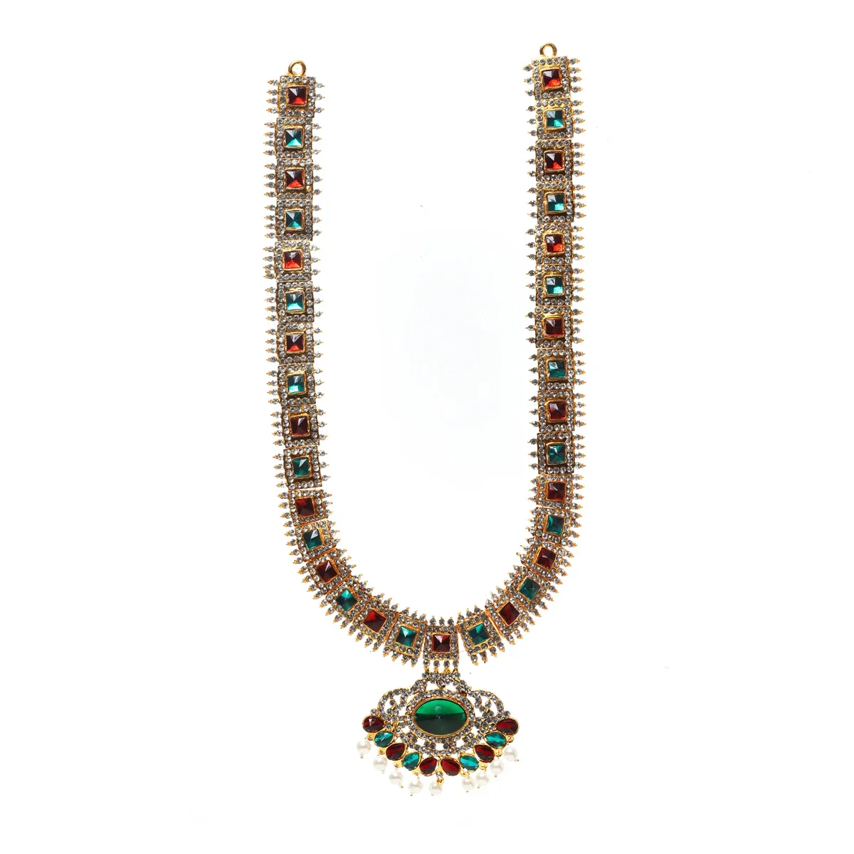 Stone Haram & Stone Necklace Set - 14 Inches | Stone Jewellery for Deity - Image 15