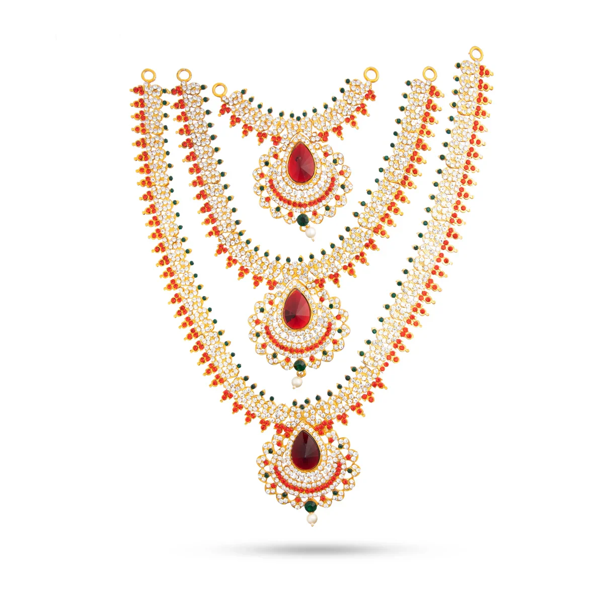 Stone Haram & Stone Necklace Set - 14 Inches | Stone Jewellery for Deity - Image 16