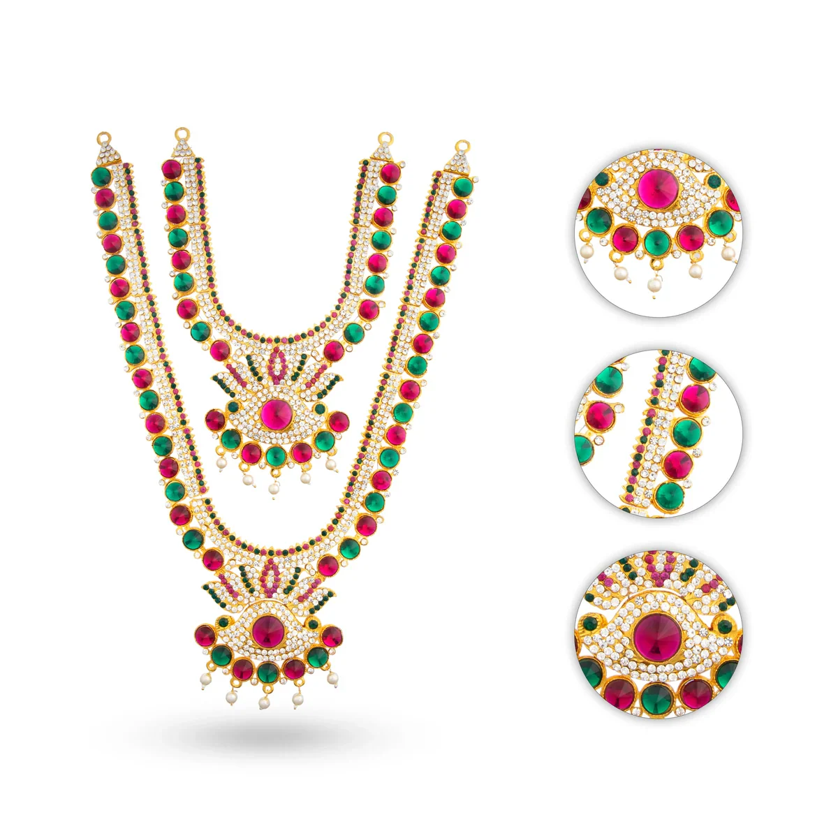 Stone Haram & Stone Necklace Set - 14 Inches | Stone Jewellery for Deity - Image 17