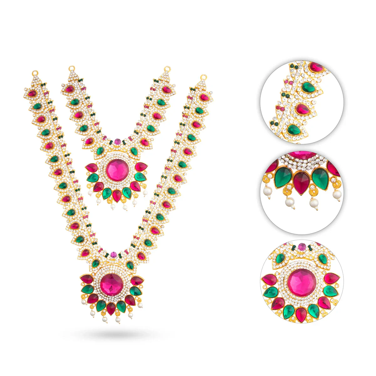 Stone Haram & Stone Necklace Set - 14 Inches | Stone Jewellery for Deity - Image 19