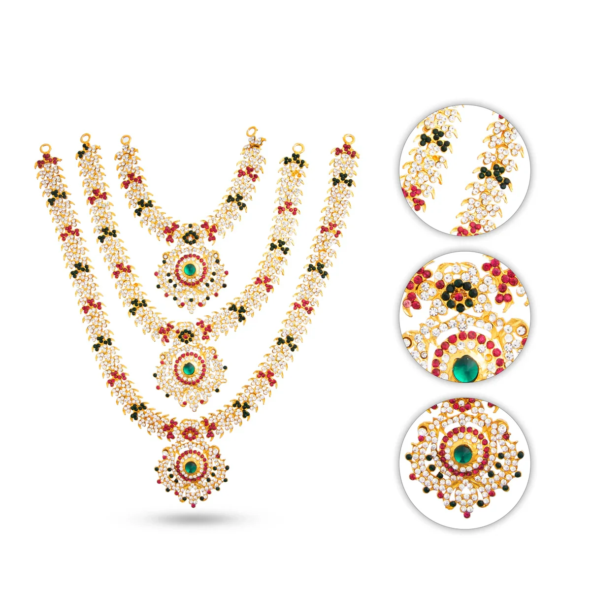 Stone Haram & Stone Necklace Set - 14 Inches | Stone Jewellery for Deity - Image 23