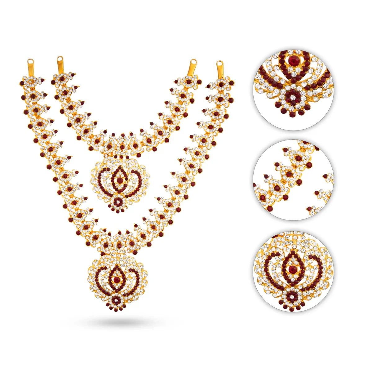 Stone Haram & Stone Necklace Set - 14 Inches | Stone Jewellery for Deity - Image 24