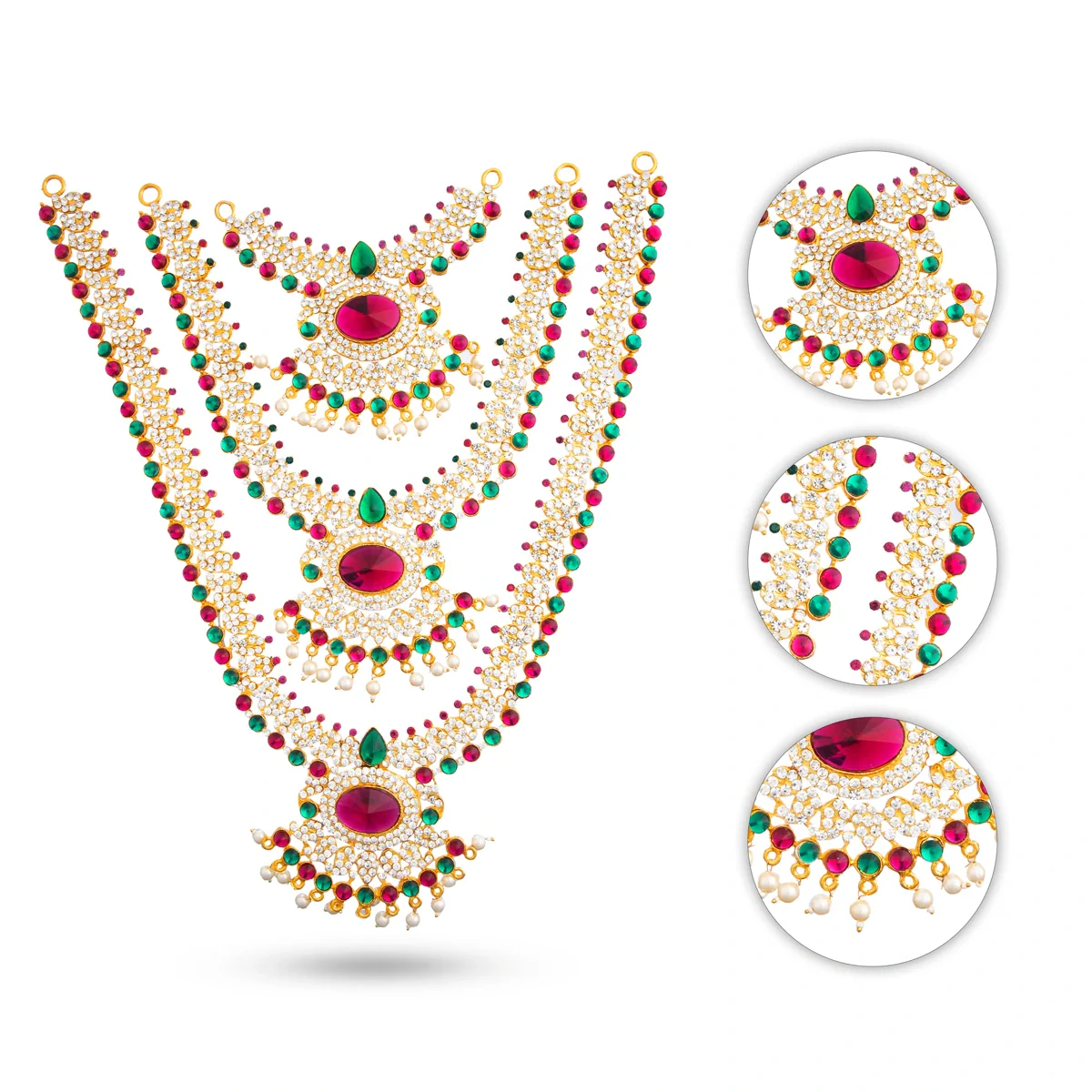 Stone Haram & Stone Necklace Set - 14 Inches | Stone Jewellery for Deity - Image 25
