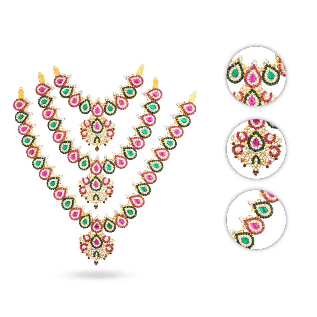 Stone Haram & Stone Necklace Set - 14 Inches | Stone Jewellery for Deity - Image 26