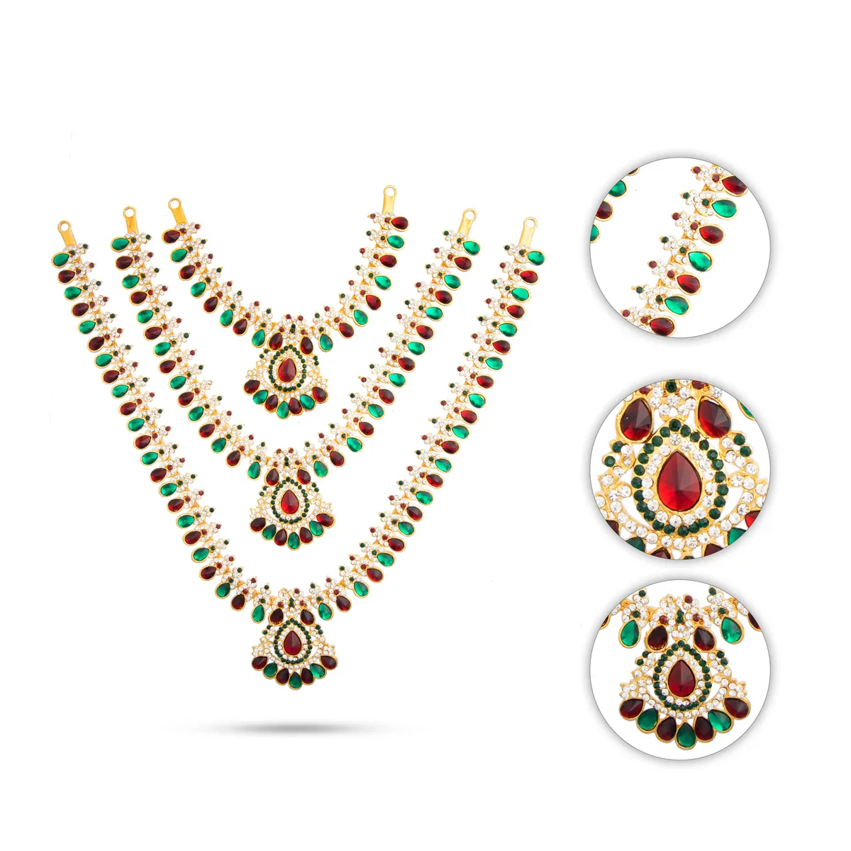 Stone Haram & Stone Necklace Set - 14 Inches | Stone Jewellery for Deity - Image 29