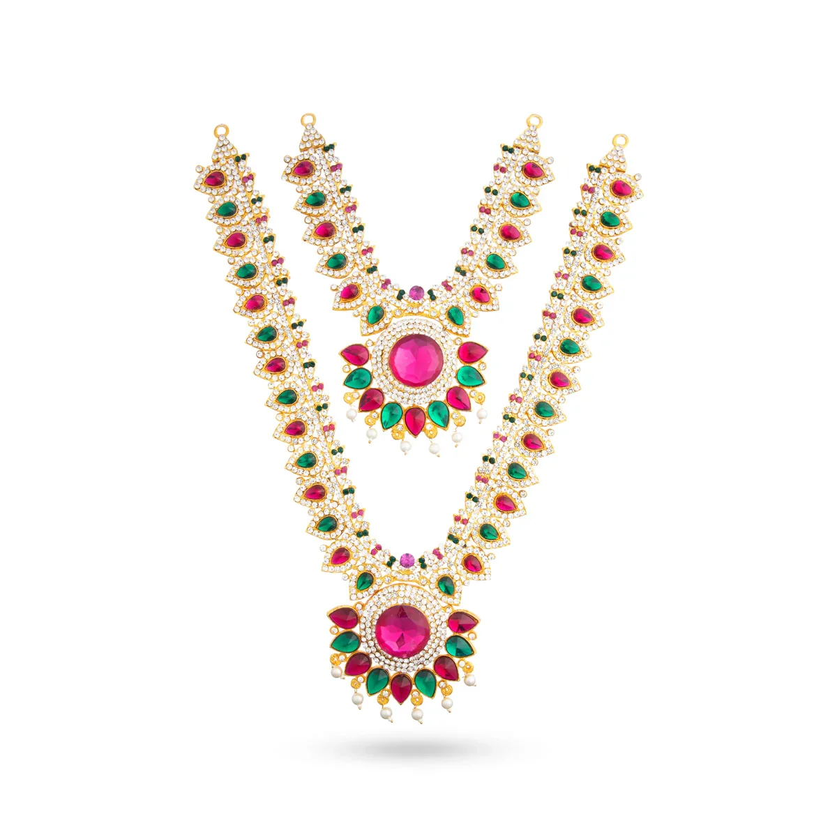 Stone Haram & Stone Necklace Set - 14 Inches | Stone Jewellery for Deity - Image 3