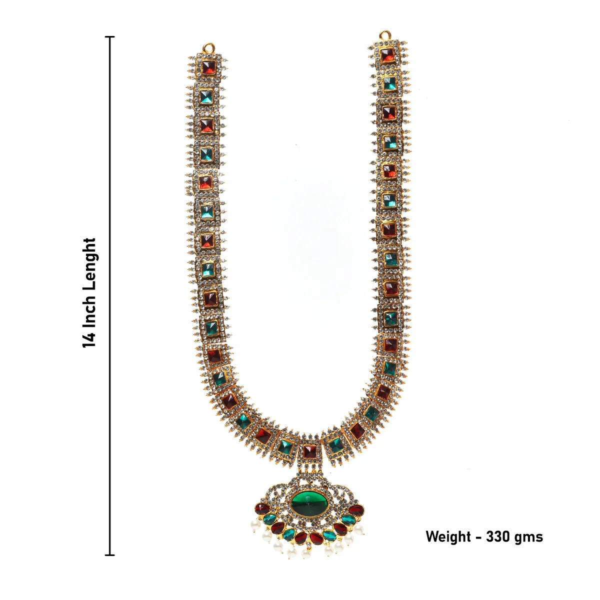 Stone Haram & Stone Necklace Set - 14 Inches | Stone Jewellery for Deity - Image 31