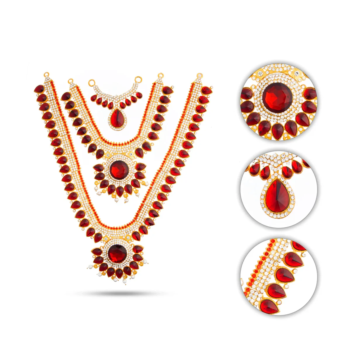 Stone Haram & Stone Necklace Set - 14 Inches | Stone Jewellery for Deity - Image 32