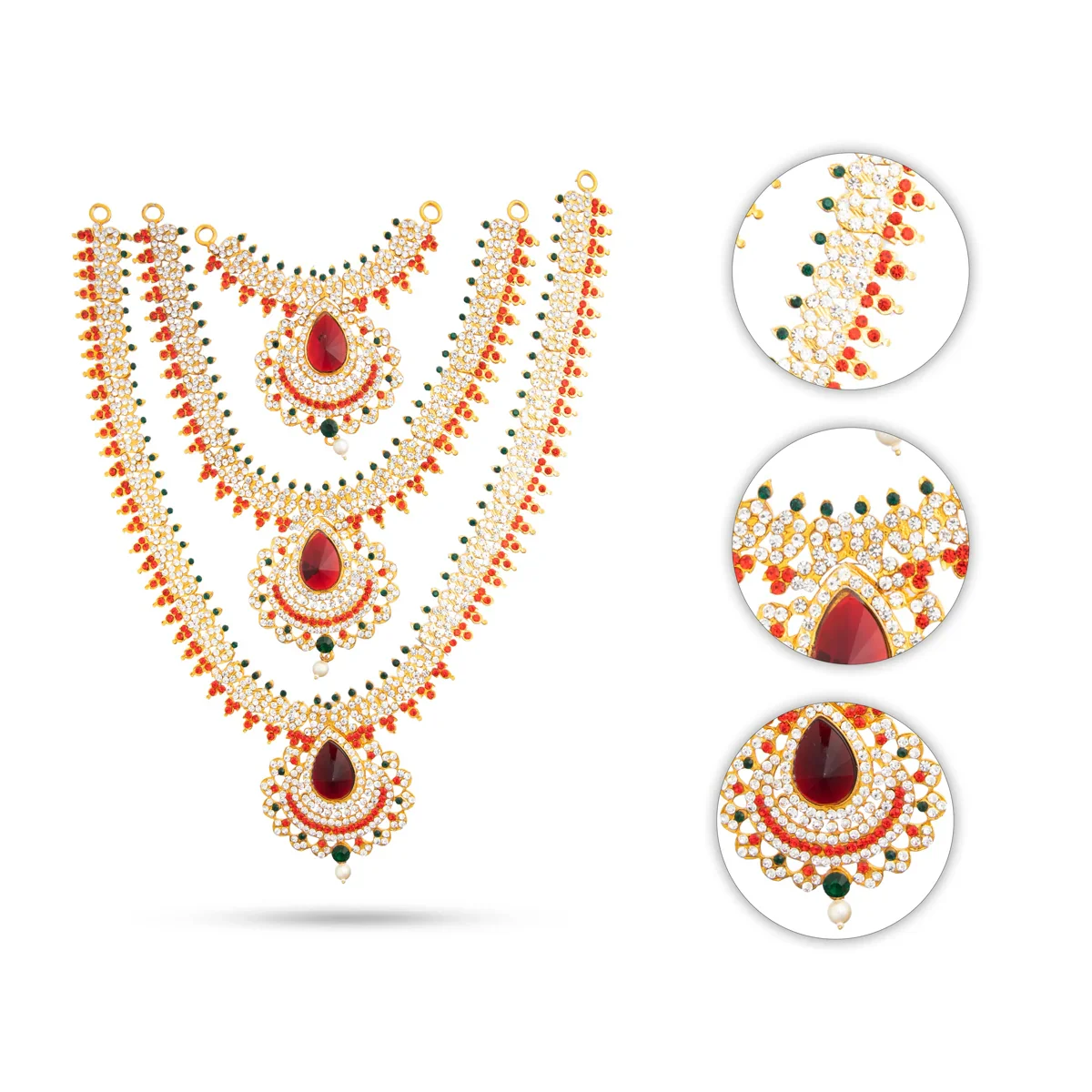 Stone Haram & Stone Necklace Set - 14 Inches | Stone Jewellery for Deity - Image 34