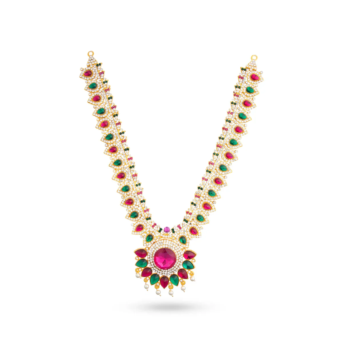 Stone Haram & Stone Necklace Set - 14 Inches | Stone Jewellery for Deity - Image 42