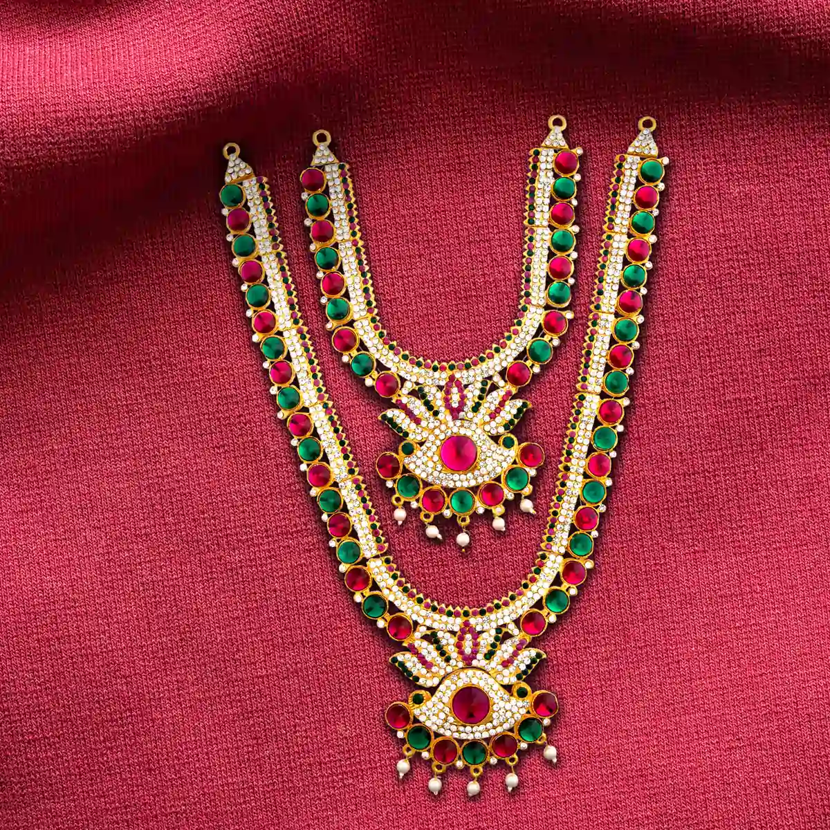 Stone Haram & Stone Necklace Set - 14 Inches | Stone Jewellery for Deity - Image 53