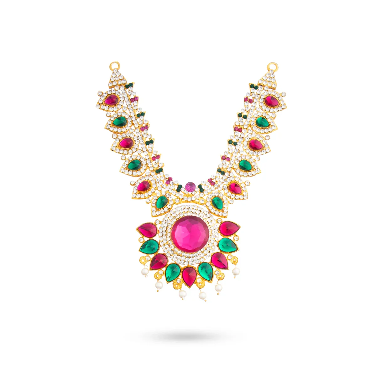 Stone Haram & Stone Necklace Set - 14 Inches | Stone Jewellery for Deity - Image 57